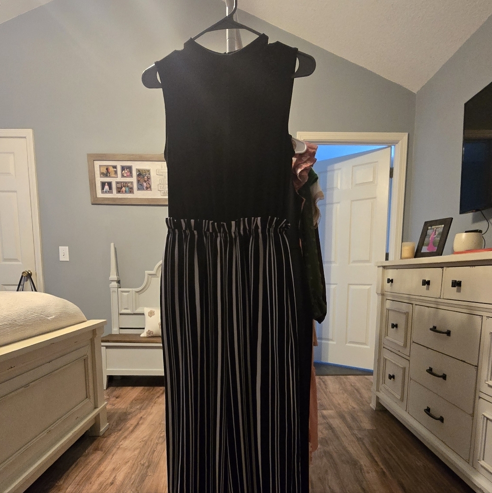 Black and White Striped Jumpsuit